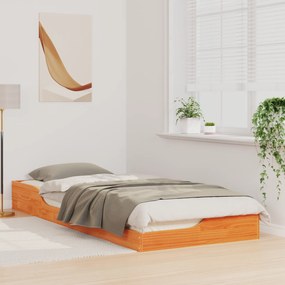 vidaXL Κρεβάτι δαπέδου Καφέ κεριού 80 x 220 cm Μασίφ ξύλο πεύκου
