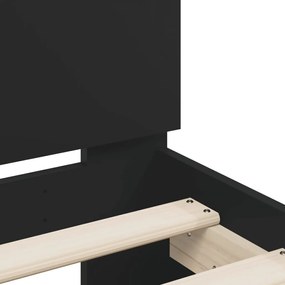 Πλαίσιο Κρεβατιού με Κεφαλάρι Μαύρο 200 x 200 εκ. Επεξ. Ξύλο - Μαύρο
