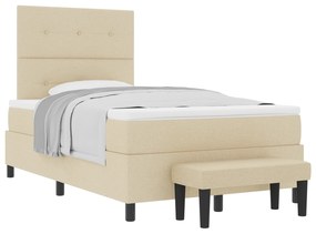 vidaXL Κρεβάτι με Ελατήριο με Στρώμα & Μπάγκο Κρέμα 120x200 cm Ύφασμα