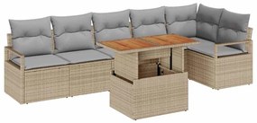 vidaXL Σετ Καναπέ Κήπου με αποθήκευση 7 pcs Μπεζ Πολυ ράταν