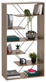 BOOKCASE TARS  OLIVE GREY MELAMINE-BLACK METAL RODS 84x24x157Hcm.