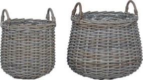 vidaXL Καλάθι Φυτών με αποθήκευση 2 pcs Γκρι Ράτταν Λατσάκ