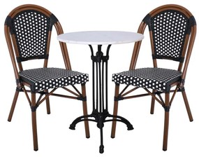 PARIS Καρέκλα Bistro, Αλουμίνιο Καρυδί, Wicker Άσπρο - Μαύρο, Στοιβαζόμενη