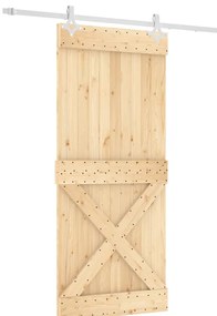 vidaXL Συρόμενη Μεσόπορτα με Μηχανισμό 90 x 210 εκ. Μασίφ Ξύλο Πεύκου