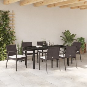 vidaXL Σετ Εξωτερικής Τραπεζαρίας 7 Τεμαχίων με Μαξιλάρια Καφέ Συνθετικό Ρατάν