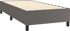 vidaXL Κρεβάτι Boxspring με Στρώμα &amp; LED Γκρι 90x200 εκ. Συνθ. Δέρμα