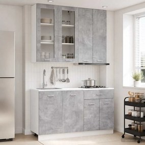 vidaXL Μονάδα κουζίνας LYON 4 pcs Γκρι Σκυροδέματος Επεξεργασμένο Ξύλο