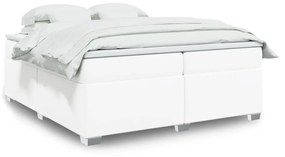 vidaXL Κρεβάτι Boxspring με Στρώμα Λευκό 200x200 εκ. Συνθετικό Δέρμα