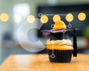 Intra Συλλεκτικό Ξύλινο Παζλ Plywood  4mm - Αποφοίτηση Cupcake με Πορτοκαλί Καπάκι Σε Ξύλινο Κουτί - Διαστάσεις: 10x10 cm – 25 κομμάτια