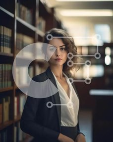 Intra Συλλεκτικό Ξύλινο Παζλ Plywood 4mm - Νεαρή γυναίκα στην ακαδημαϊκή βιβλιοθήκη Σε Ξύλινο Κουτί - Διαστάσεις Puzzle: 10x10 cm – 25 κομμάτια