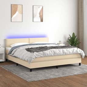 vidaXL Κρεβάτι Boxspring με Στρώμα &amp; LED Κρεμ 180x200 εκ. Υφασμάτινο