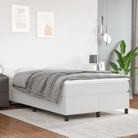 vidaXL Κρεβάτι Boxspring με Στρώμα Λευκό 120x190εκ.από Συνθετικό Δέρμα