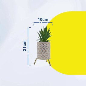 Τεχνητό Φυτό σε Κεραμικό Γλαστράκι σε Μεταλλική Χρυσή Βάση 10x21cm - Άσπρο