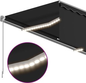 vidaXL Χειροκίνητη τέντα με ηλιακό LED 4,5 x 3 m Ανθρακί