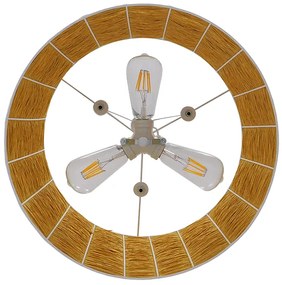 GloboStar® MADAGASKAR 01630 Vintage Κρεμαστό Φωτιστικό Οροφής Τρίφωτο 3 x E27 Καφέ Ξύλινο Rattan Φ40 x Υ22cm