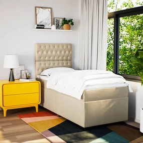 vidaXL Κρεβάτι Boxspring με Στρώμα Κρεμ 90x200 εκ.Υφασμάτινο