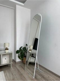 Stewehome Οβάλ καθρέφτης με μεταλλικό λευκό πλαίσιο και βάση Λευκό 180x60x1.5 cm