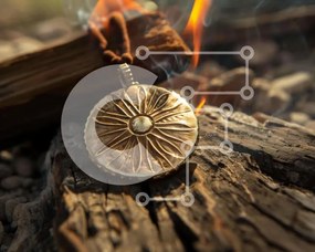 Intra Συλλεκτικό Ξύλινο Παζλ Plywood  4mm - Χρυσό μενταγιόν σε ξύλο από τη φωτιά Σε Ξύλινο Κουτί - Διαστάσεις: 10x10 cm – 25 κομμάτια