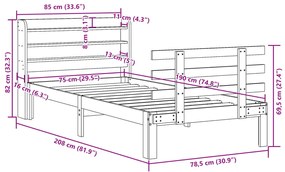 Πλαίσιο Κρεβατιού Κεφαλάρι Καφέ Κεριού 75x190εκ. Μασίφ Πεύκο - Καφέ