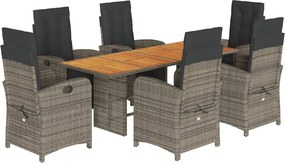 vidaXL Σετ Τραπεζαρίας Κήπου 7 τεμ. Γκρι Συνθ. Ρατάν με Μαξιλάρια