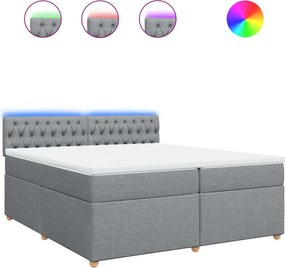 vidaXL Κρεβάτι Boxspring με Στρώμα Ανοιχτό Γκρι 200x200 εκ. Υφασμάτινο