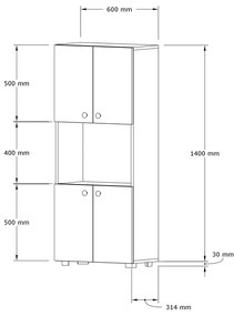 Ντουλάπα κουζίνας Guzel pakoworld σε sonoma απόχρωση 60x31.4x140εκ