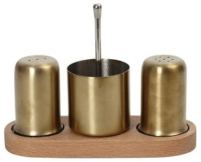 Αλατοπίπερο Με Θήκη Για Οδοντογλυφίδες (Σετ 3Τμχ) SUT114 19x7x14,5cm Gold-Brown Espiel Ανοξείδωτο Ατσάλι