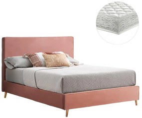 Επενδυμένο Κρεβάτι με Στρώμα INDRA Διπλό Βελούδο Σάπιο Μήλο 160x200εκ. 172x214x112 εκ.