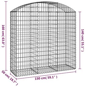 vidaXL Συρματοκιβώτιο Τοξωτό 150x50x140/160εκ. από Γαλβανισμένο Χάλυβα