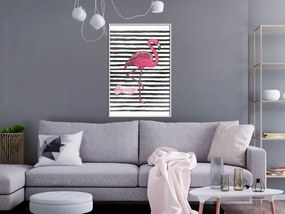 Αφίσα - Flamingo on Striped Background - 40x60 - Χρυσό - Με πασπαρτού