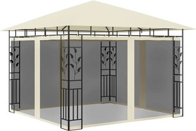 vidaXL Κιόσκι με Σήτα και Φωτάκια LED Κρεμ 3 x 3 x 2,73 μ.