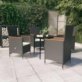 vidaXL Σετ Τραπεζαρίας Κήπου 5 Τεμαχίων Μαύρο με Μαξιλάρια