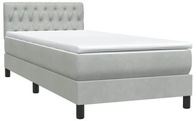 Box Spring κρεβάτι με στρώμα ανοιχτό γκρι 90x220 εκ. Βελούδινο - Γκρι