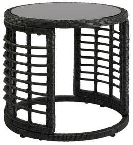 Τραπεζάκι Κήπου ArteLibre AURIUS Μαύρο Rattan/Γυαλί Φ45x40cm-14510063