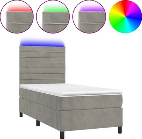 vidaXL Κρεβάτι Boxspring με Στρώμα &amp; LED Αν.Γκρι 90x200 εκ. Βελούδινο