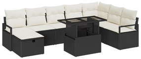 vidaXL σετ σαλονιού κήπου 9 τεμαχίων με μαξιλάρια μαύρο πολυ ρατάν