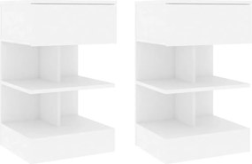 vidaXL Κομοδίνα 2 τεμ. Λευκά 40 x 35 x 65 εκ. από Επεξ. Ξύλο