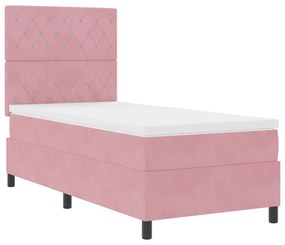 vidaXL Κρεβάτι Box Spring με Μαξιλάρι & LED Ροζ 90x190 εκ Βελούδινο