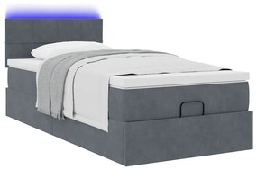 VidaXL Οθωμανικό κρεβάτι με στρώμα & LEDs Σκούρο γκρι 90x190cm Velvet