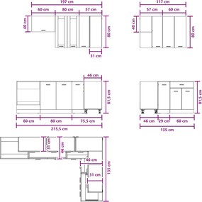 vidaXL Μονάδα κουζίνας LYON 8 pcs Καπνισμένο Ξύλο Δρυός