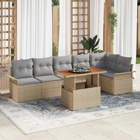 vidaXL Σετ Καναπέ Κήπου με αποθήκευση 7 pcs Μπεζ Πολυ ράταν