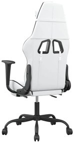 Καρέκλα Gaming Μασάζ Υποπόδιο Λευκό &amp; Μαύρο από Συνθετικό Δέρμα - Λευκό