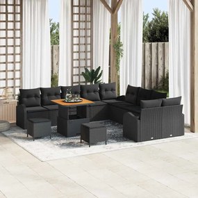 vidaXL Σετ Καναπέ Κήπου με μαξιλάρι 13 pcs Μαύρο Πολυ ράταν
