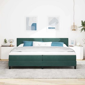vidaXL Κρεβάτι Box Spring με Στρώμα Σκούρο Πράσινο 200x200 εκ. Βελούδο