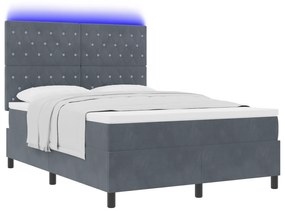 vidaXL Κρεβάτι Box Spring με Στρώμα & LED  Σκούρο Γκρι 160x200 εκ Βελούδο