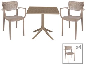 Τραπεζαρία κήπου Groovy-Frontline pakoworld σετ 5τεμ PP cappuccino 80x80x74,5εκ. - 253-000096 - 253-000096