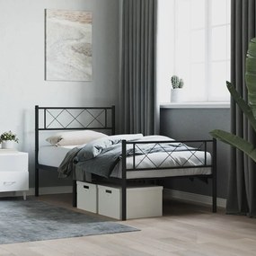 Πλαίσιο Κρεβατιού με Κεφαλάρι&amp;Ποδαρικό Μαύρο 90x190 εκ. Μέταλλο