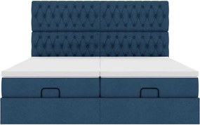 vidaXL Οθωμανικό κρεβάτι με στρώματα μπλε 200x200cm ύφασμα