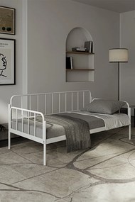 Stewehome Sofia μονό μεταλλικό κρεβάτι καναπές λευκό minimal 90x190x28 cm