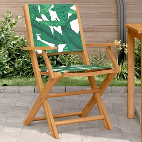 Καρέκλες Κήπου 2 τεμ. Σχέδιο Φύλλων Μασίφ Ακακία &amp; Ύφασμα - Πράσινο